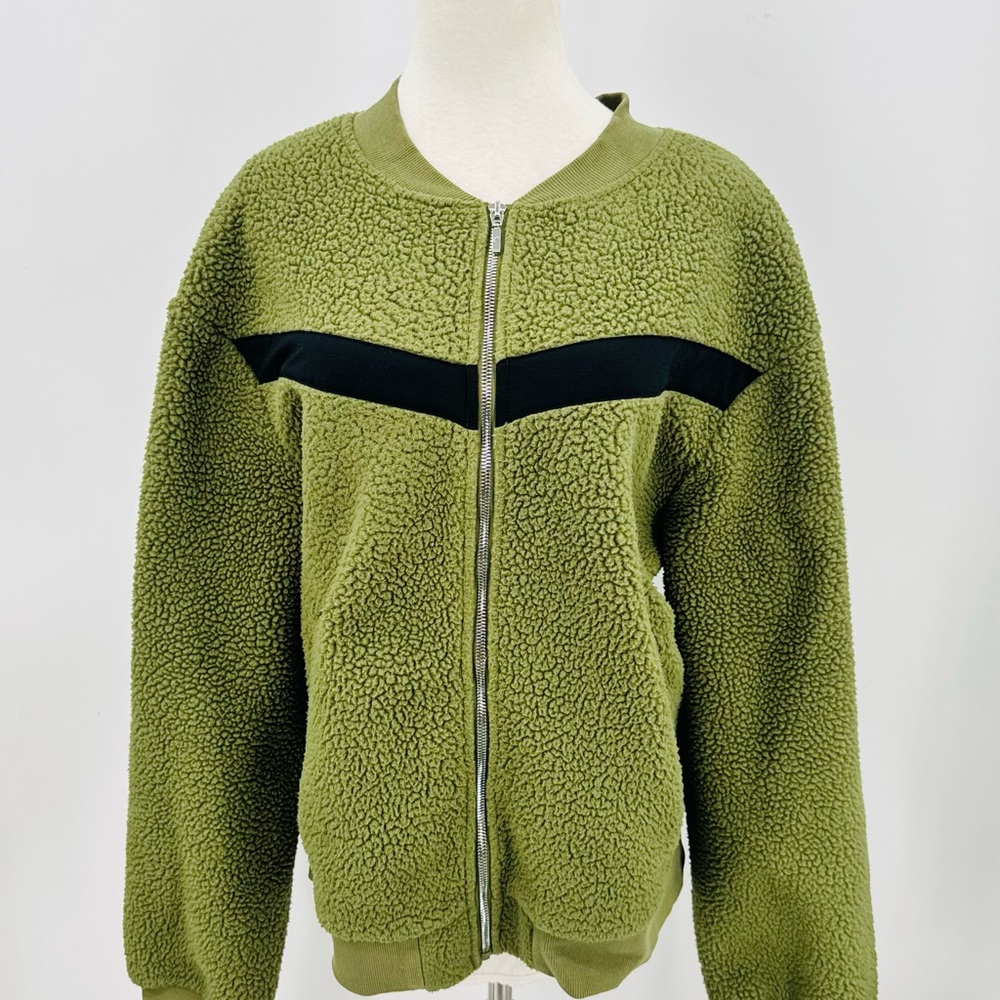 Zyia Olive Green Sherpa Zip-Up Jacket, XXXL